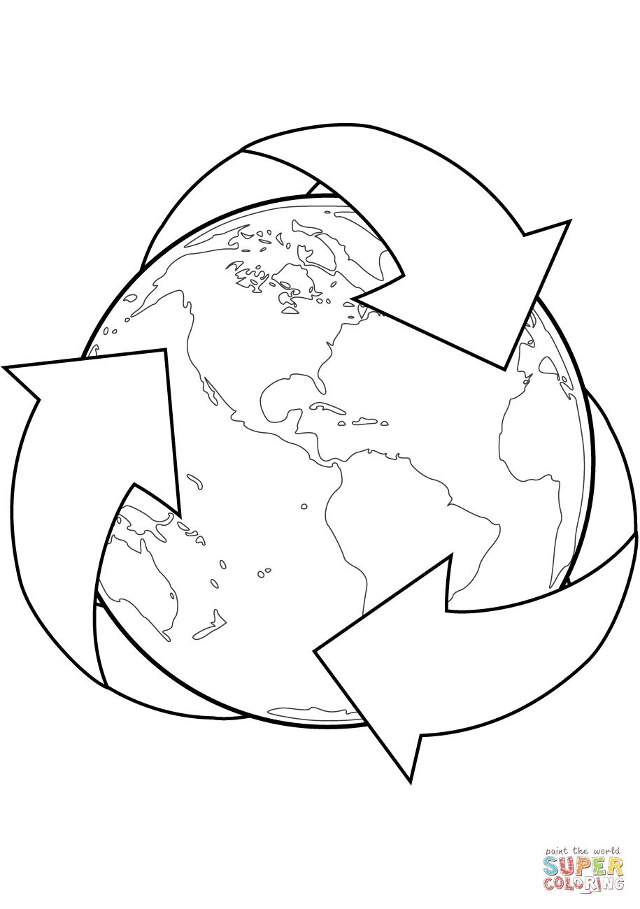 Recycle Sign with Earth coloring page | Free Printable Coloring Pages