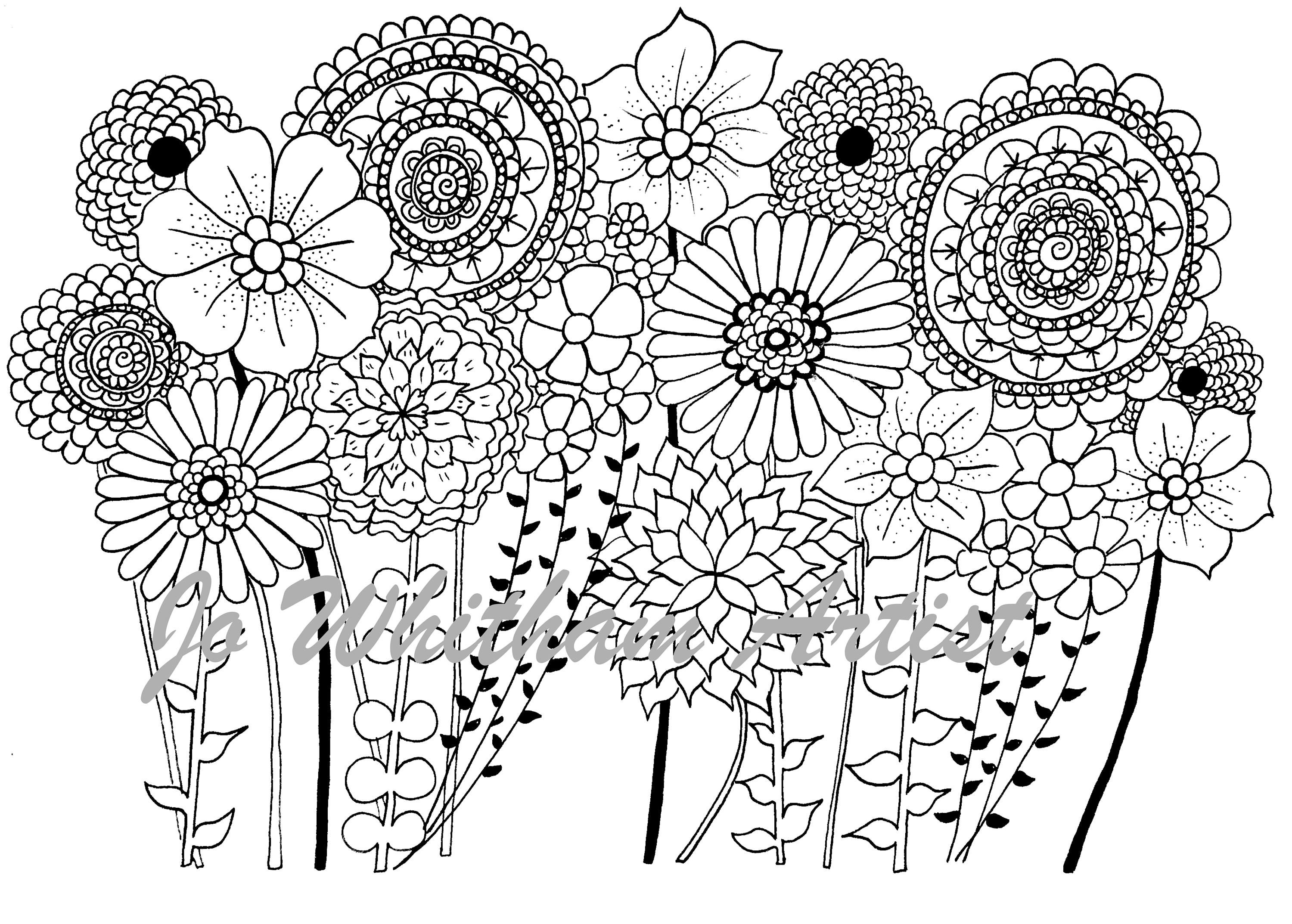 Wildflowers Coloring Page Digital Download Hand Illustrated | Etsy
