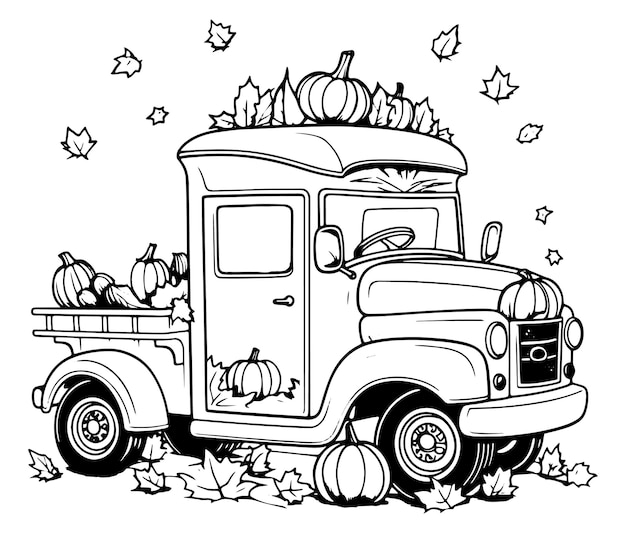 Premium Vector | Coloring book illustration young pumpkin truck kawaii coloring  page
