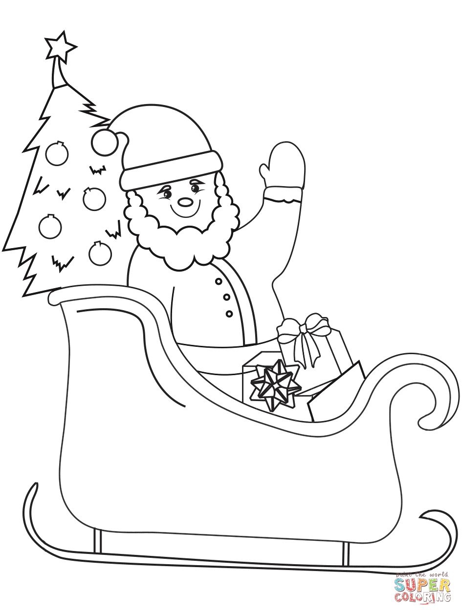 Santa on Sleigh coloring page | Free ...
