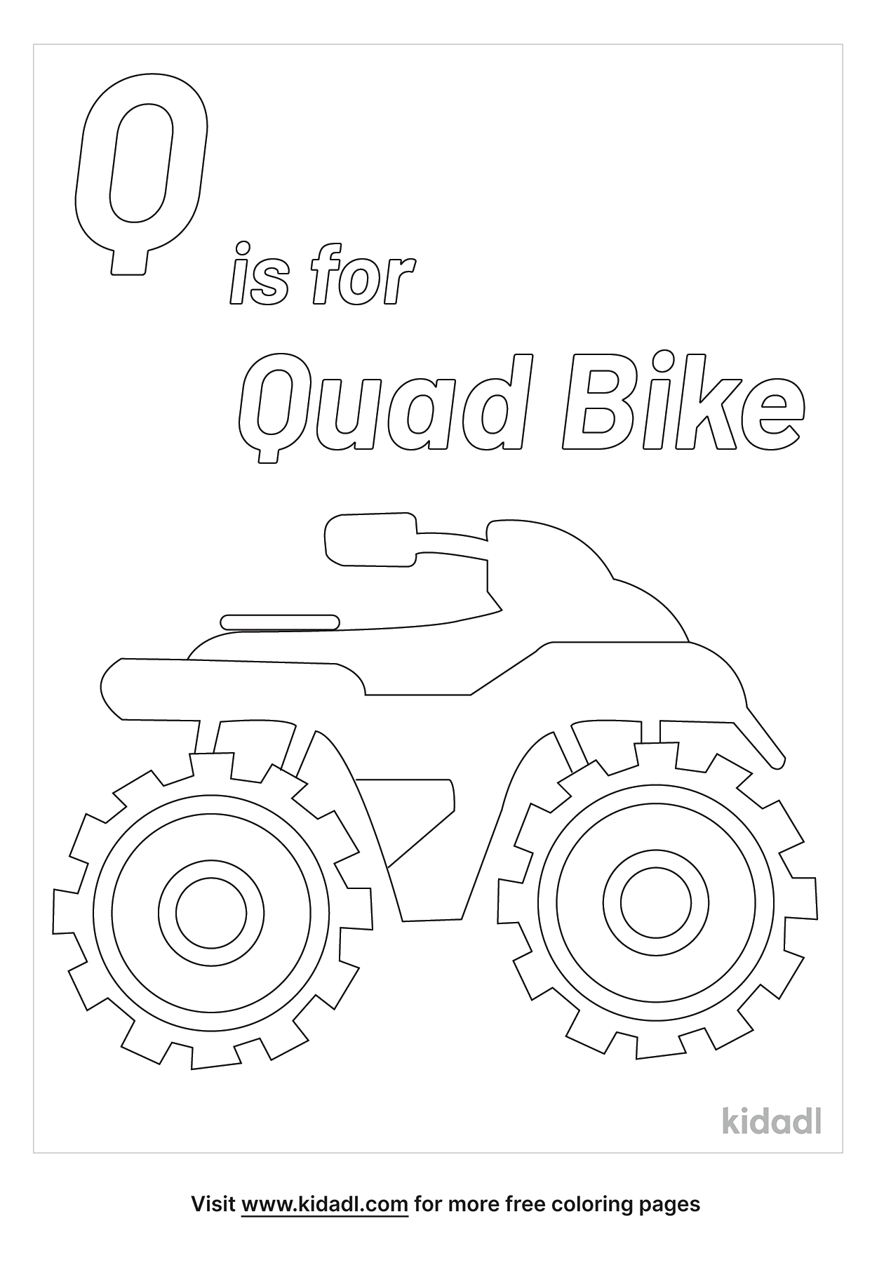 Q Is For Quad Bike Coloring Page | Free Letters Coloring Page | Kidadl
