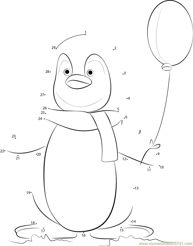 Baby Penguin dot to dot printable worksheet - Connect The Dots