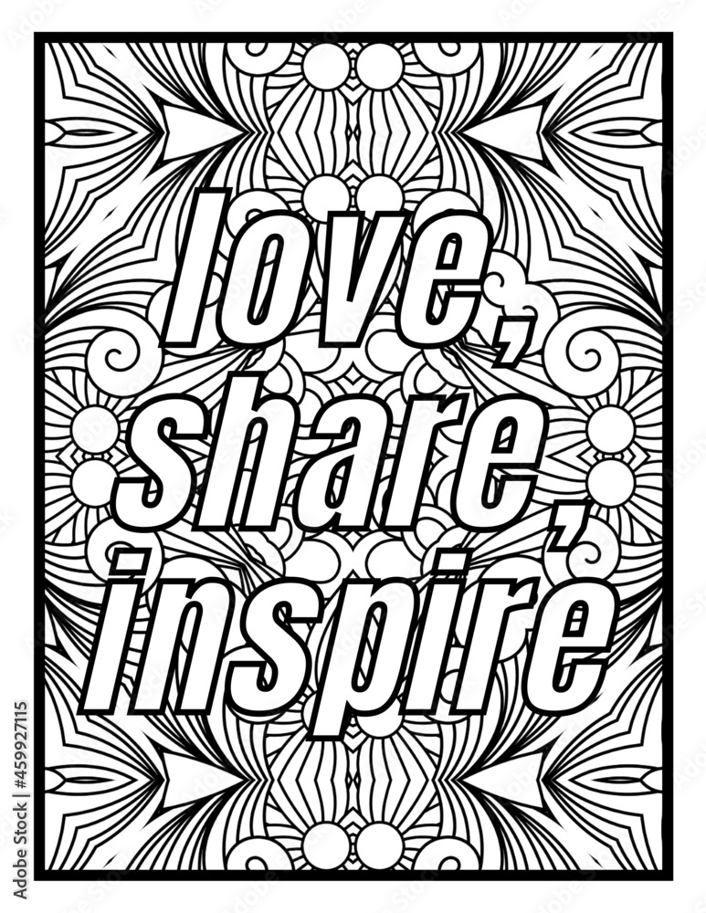 Relax pattern antistress coloring page for adult, print Coloring Pages with  Positive and Good Vibes Inspirational Quotes Stock Illustration | Adobe  Stock