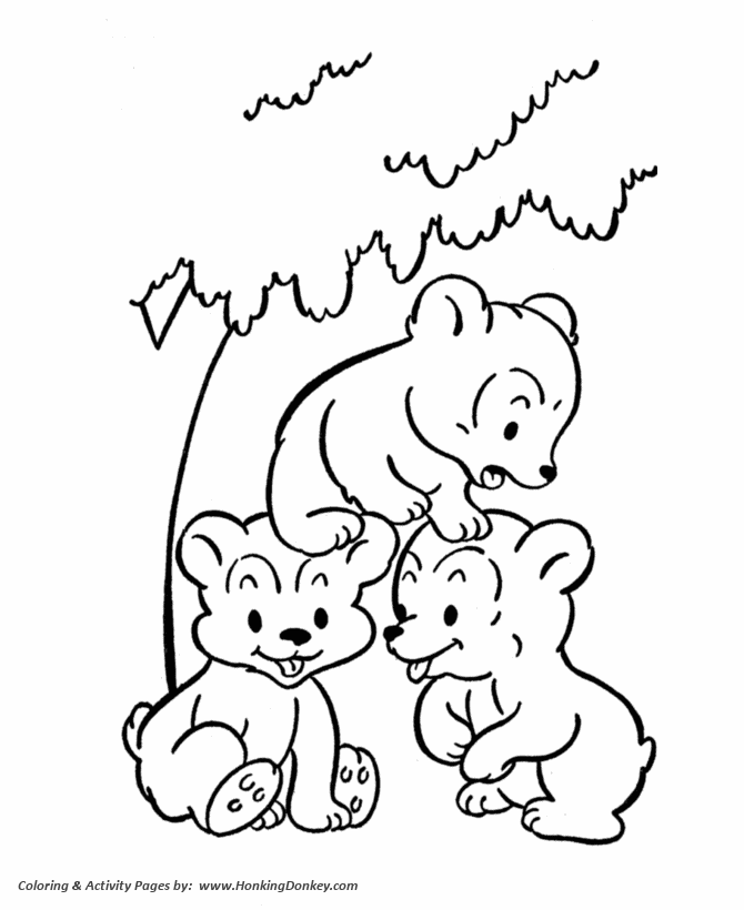 Wild Animal Coloring Pages | Bear Cubs playing Coloring Page and Kids  Activity sheet | HonkingDonkey