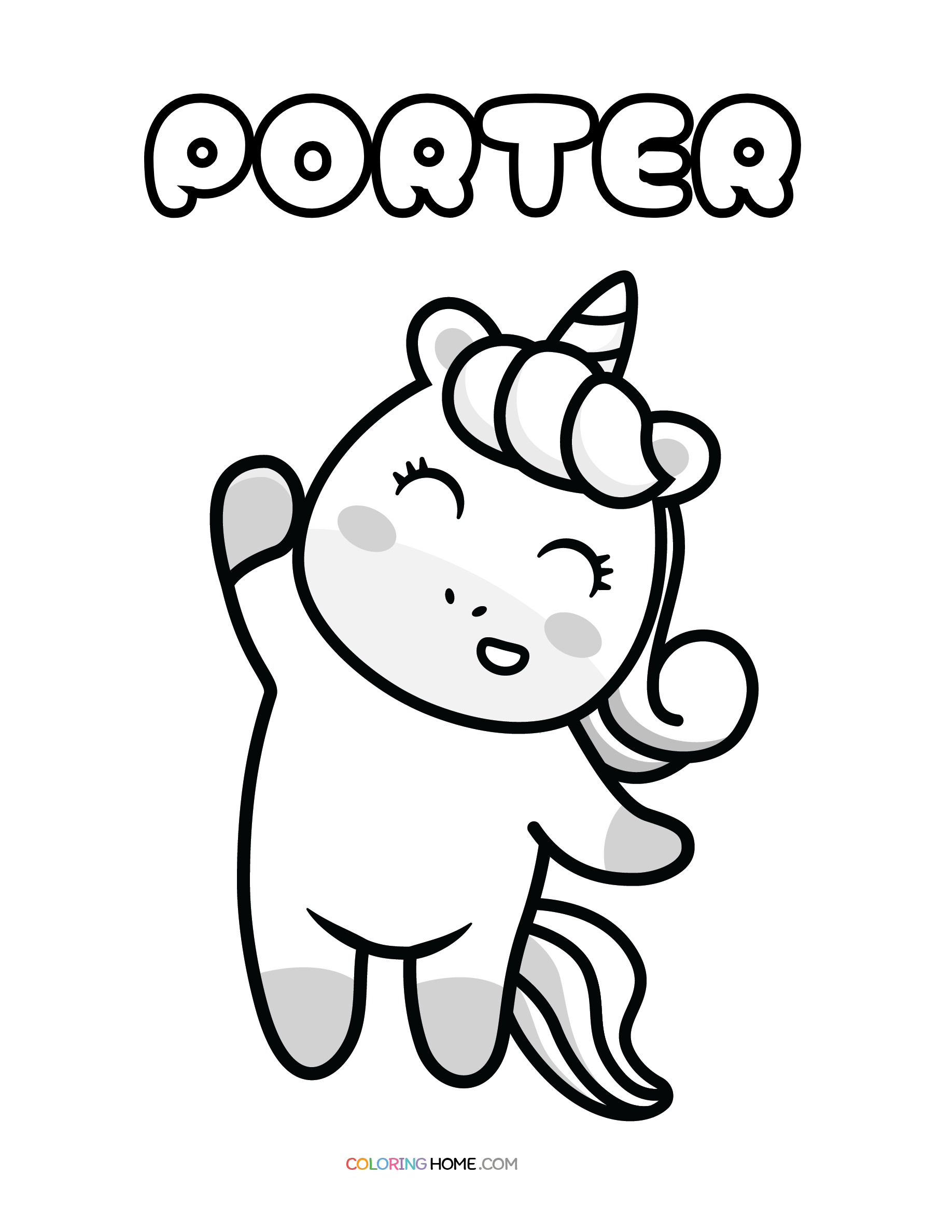 Porter unicorn coloring page