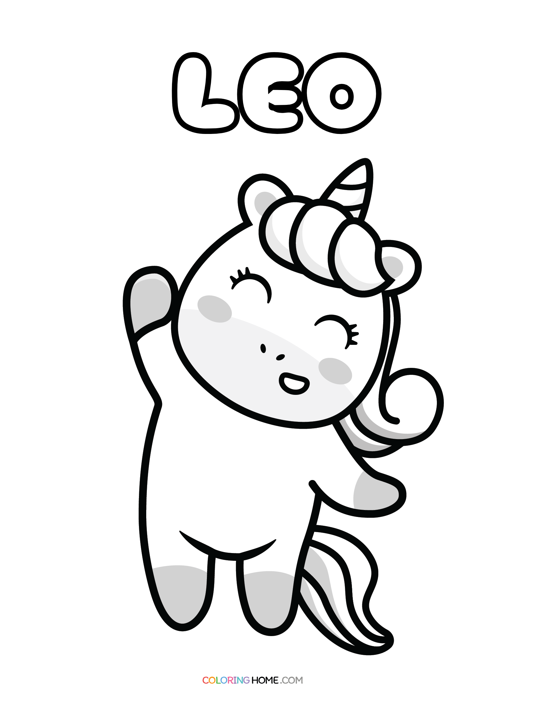 Leo unicorn coloring page