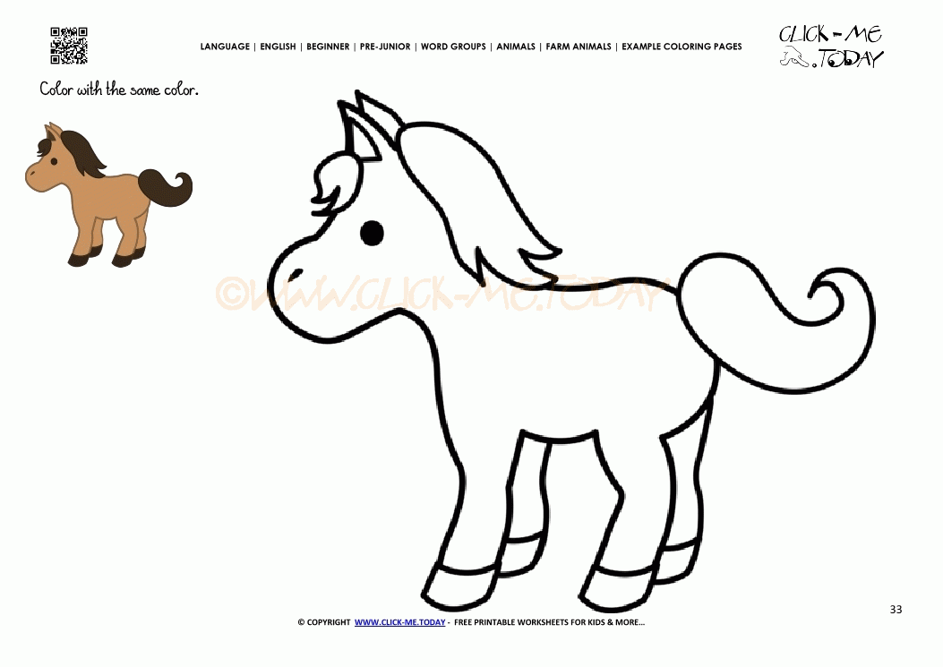 Example coloring page Cute Horse foal - Color picture of Horse