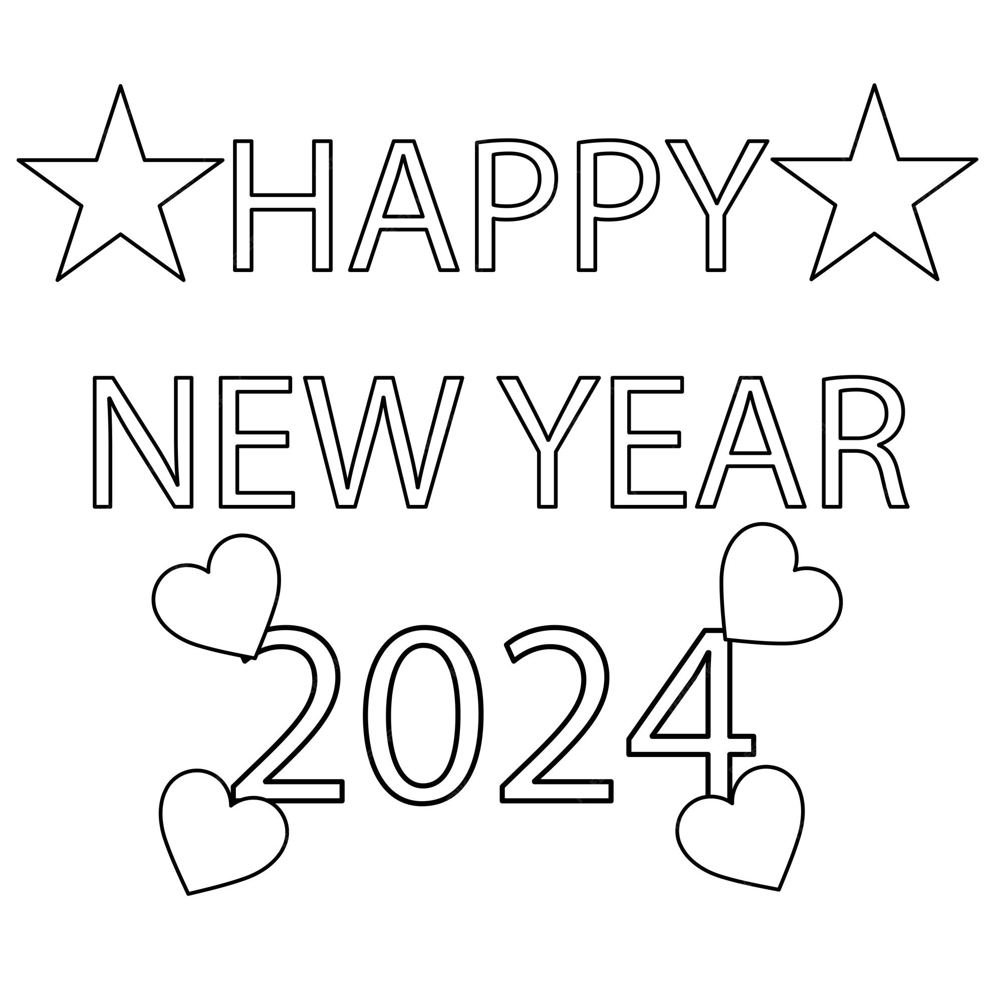 Premium Vector | Happy new year 2024 coloring pages