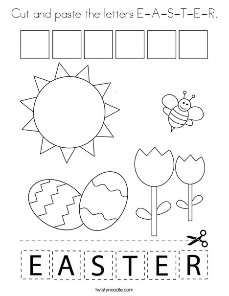 Cut and paste the letters E-A-S-T-E-R Coloring Page - Twisty Noodle