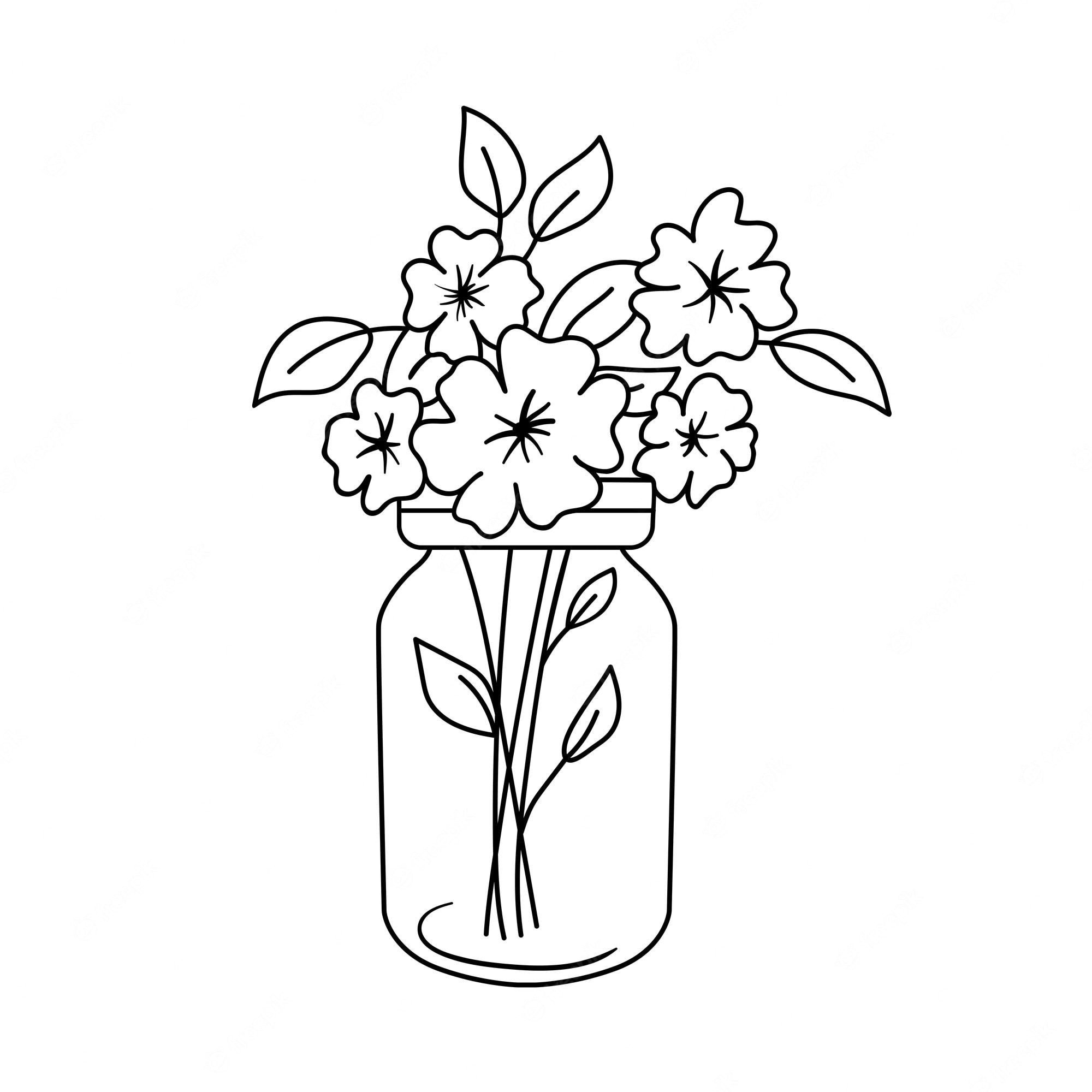 Premium Vector | Flowers in jar in glass bottle vector outline illustration  isolated on white for coloring book