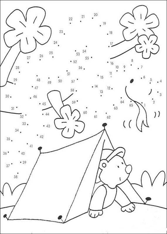 Camping dot to dot coloring pages