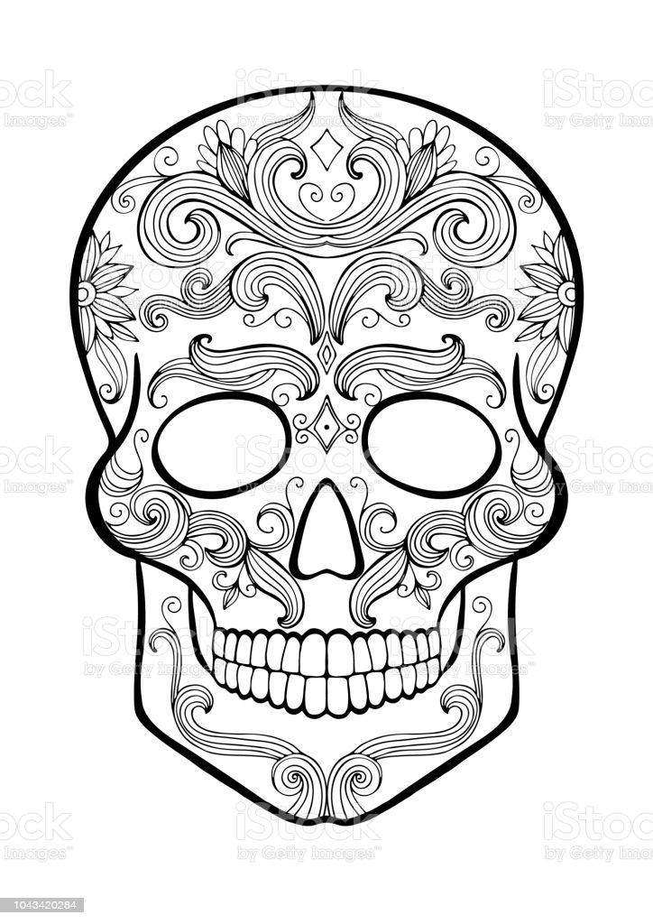 Sugar Skull Coloring Page Stock Illustration - Download Image Now - iStock