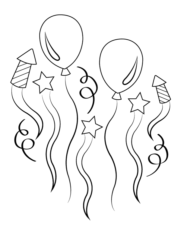 Printable Balloons And Fireworks Coloring Page