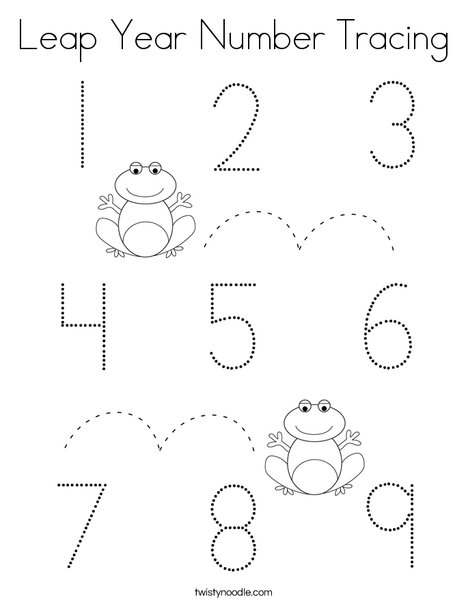 Leap Year Number Tracing Coloring Page - Twisty Noodle