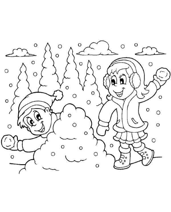 A snowball fight coloring sheet to print - Topcoloringpages.net