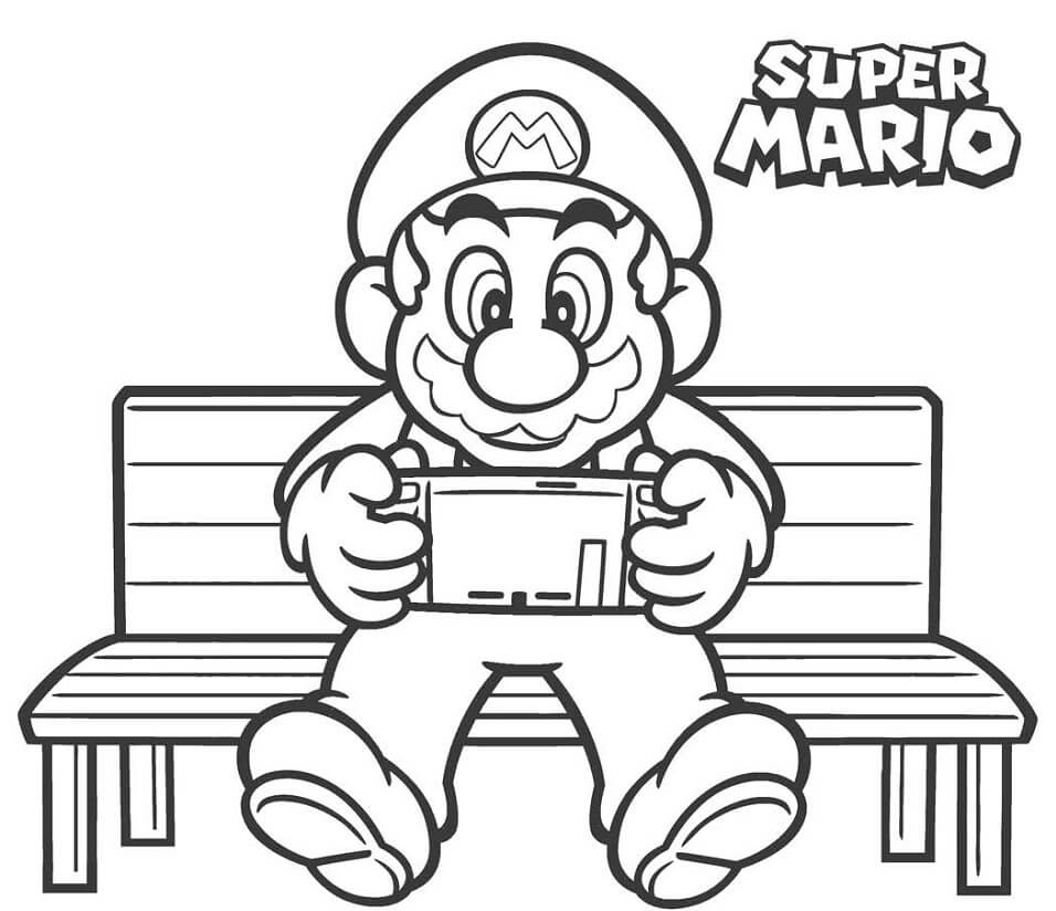 Mario Playing Game Coloring Page - Free Printable Coloring Pages for Kids