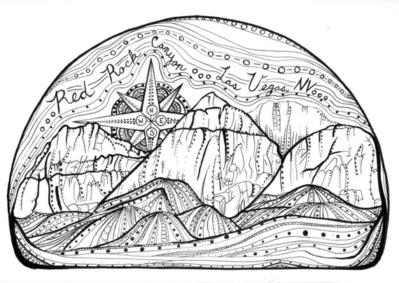 Red Rock Canyon Coloring Page Mountain Coloring Page Compass - Etsy  Singapore