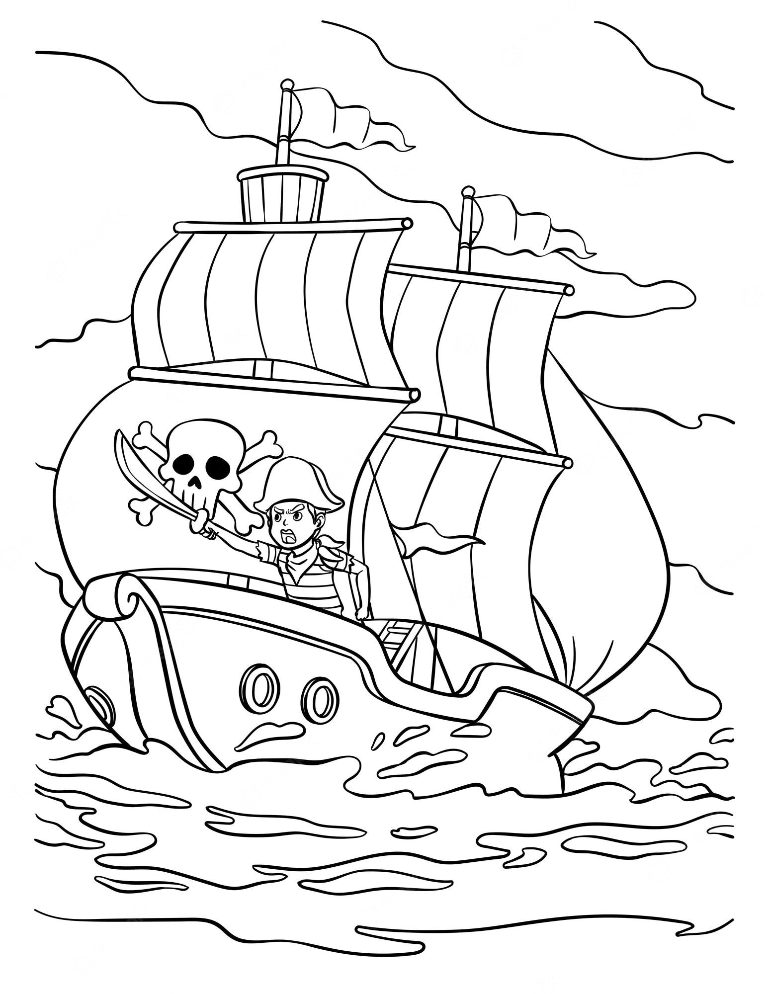 Premium Vector | Pirate ship coloring page for kids