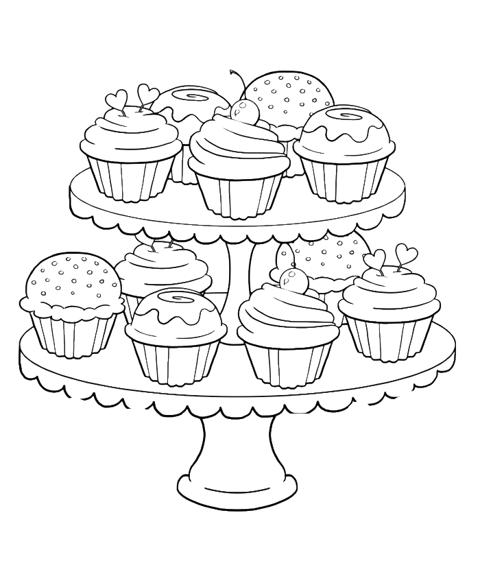 Cupcake Colouring - Coloring Pages for Kids and for Adults