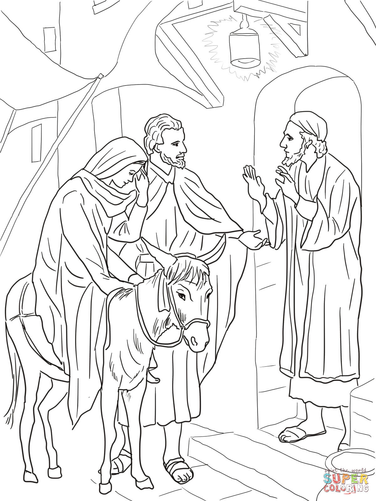 Mary and Joseph on the Road to Bethlehem coloring page | Free ...