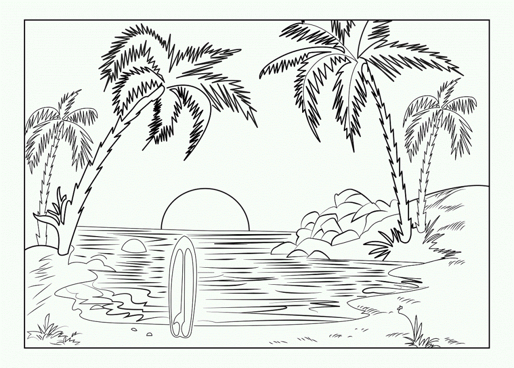 Printable Sunset At The Sea coloring page for both aldults and kids.