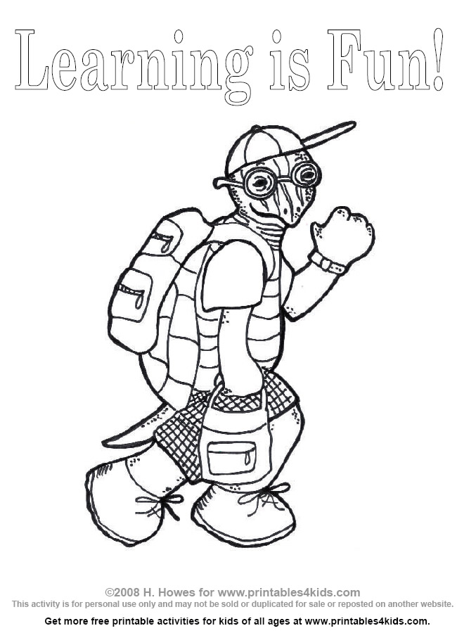 Back to School Coloring Page – Turtle with backpack and lunch box ...