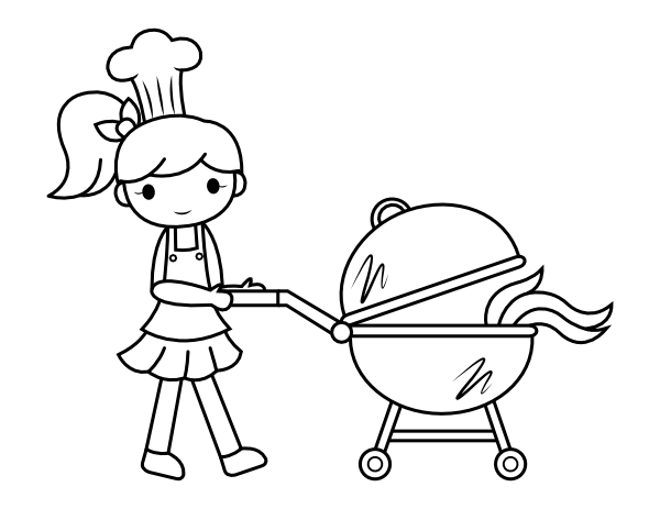 Printable Woman and Grill Coloring Page