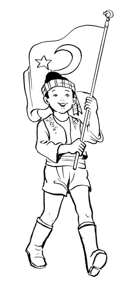 Turkish Flag Boy Coloring Page » Turkau