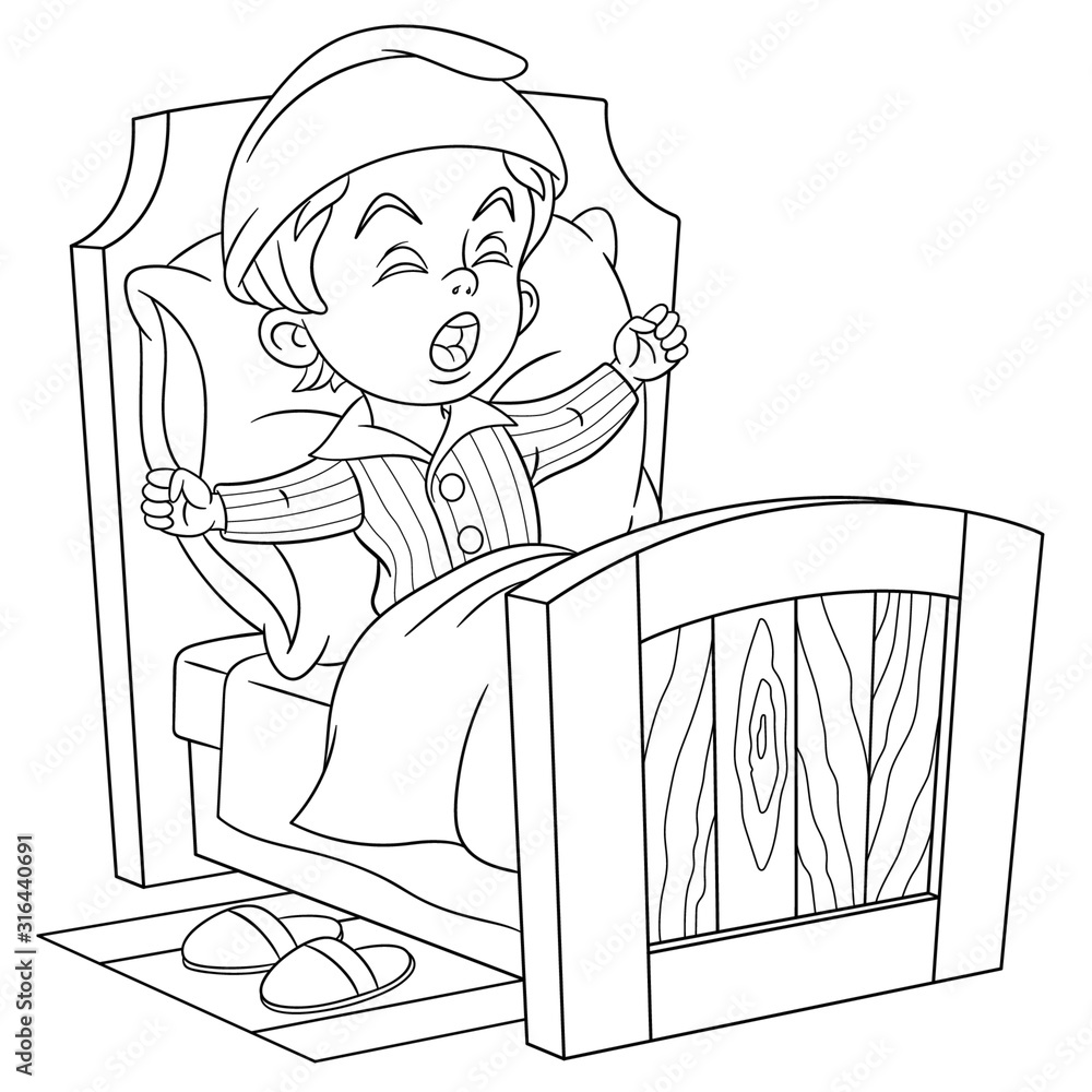 coloring page with boy sleeping in bed Stock Vector | Adobe Stock