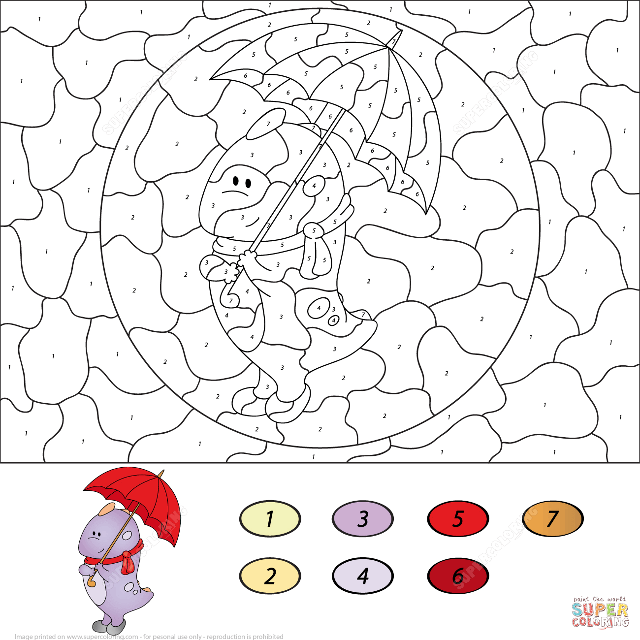 Cute Dragon With Umbrella Color by Number coloring page | Free ...