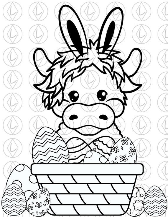 Easter Cow Coloring Pages Highland Cow Easter Printable - Etsy