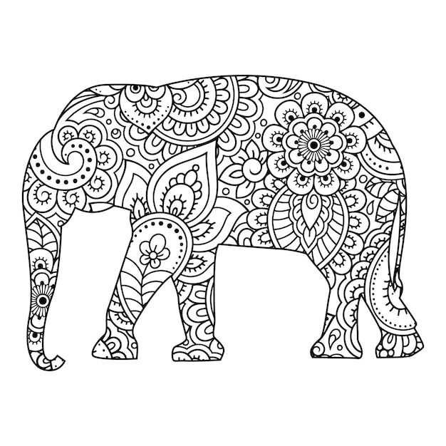 Premium Vector | Mandala elephant coloring page for kids