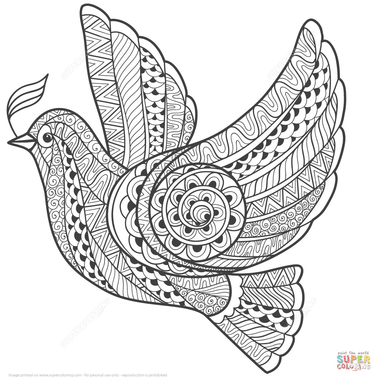 Zentangle Dove of Peace coloring page | Free Printable Coloring Pages