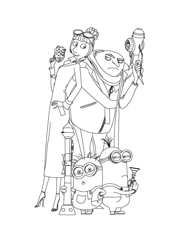 Gru and Agent Lucy Wilde and Minions in Despicable Me Coloring ...