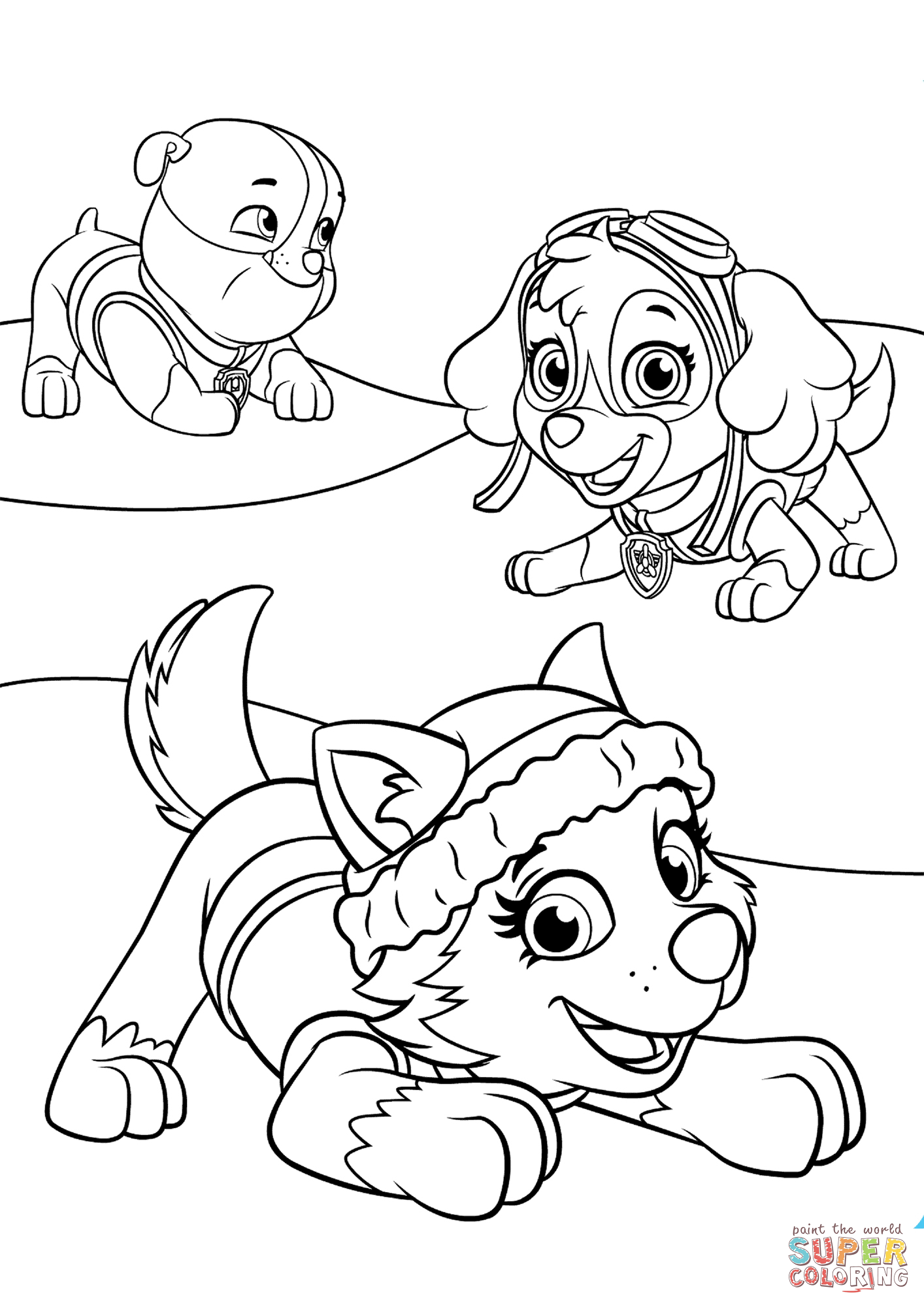 Everest Plays with Skye and Rubble coloring page | Free Printable Coloring  Pages