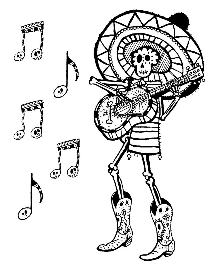 Free Printable Day of the Dead Skeleton Musician Coloring Page  #dayofthedead #diadelosmuertos #freeprinta… | Coloring pages, Skull coloring  pages, Vintage witch art