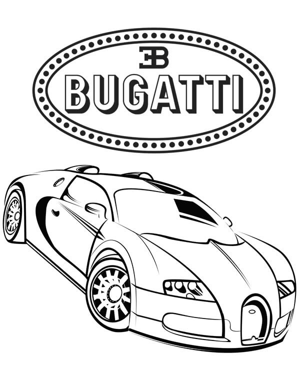 Bugatti logo and car coloring book to print and online