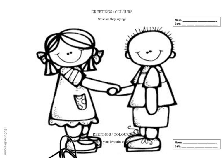 Greetings / Colours: English ESL worksheets pdf & doc