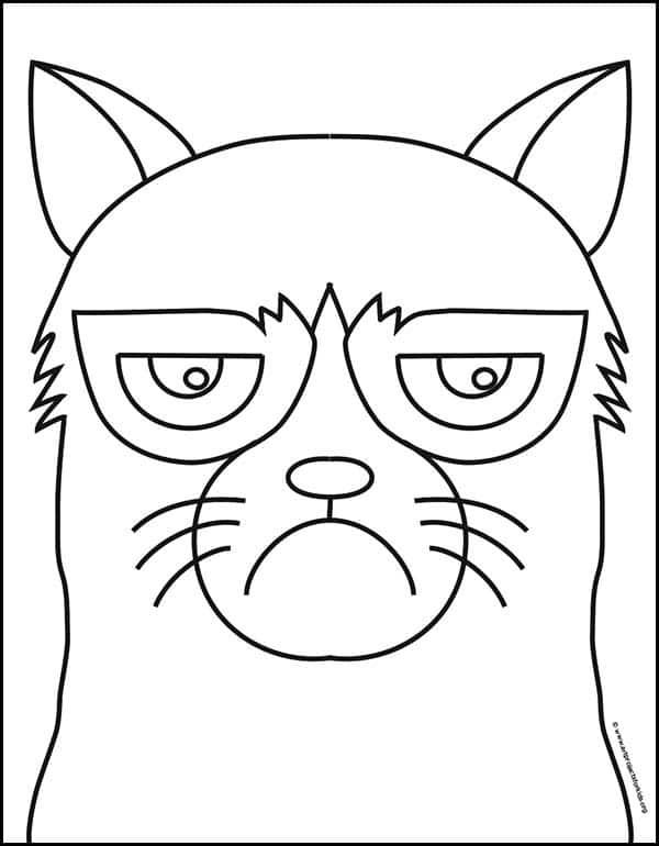 Easy How to Draw Grumpy Cat Tutorial, Grumpy Cat Coloring Page