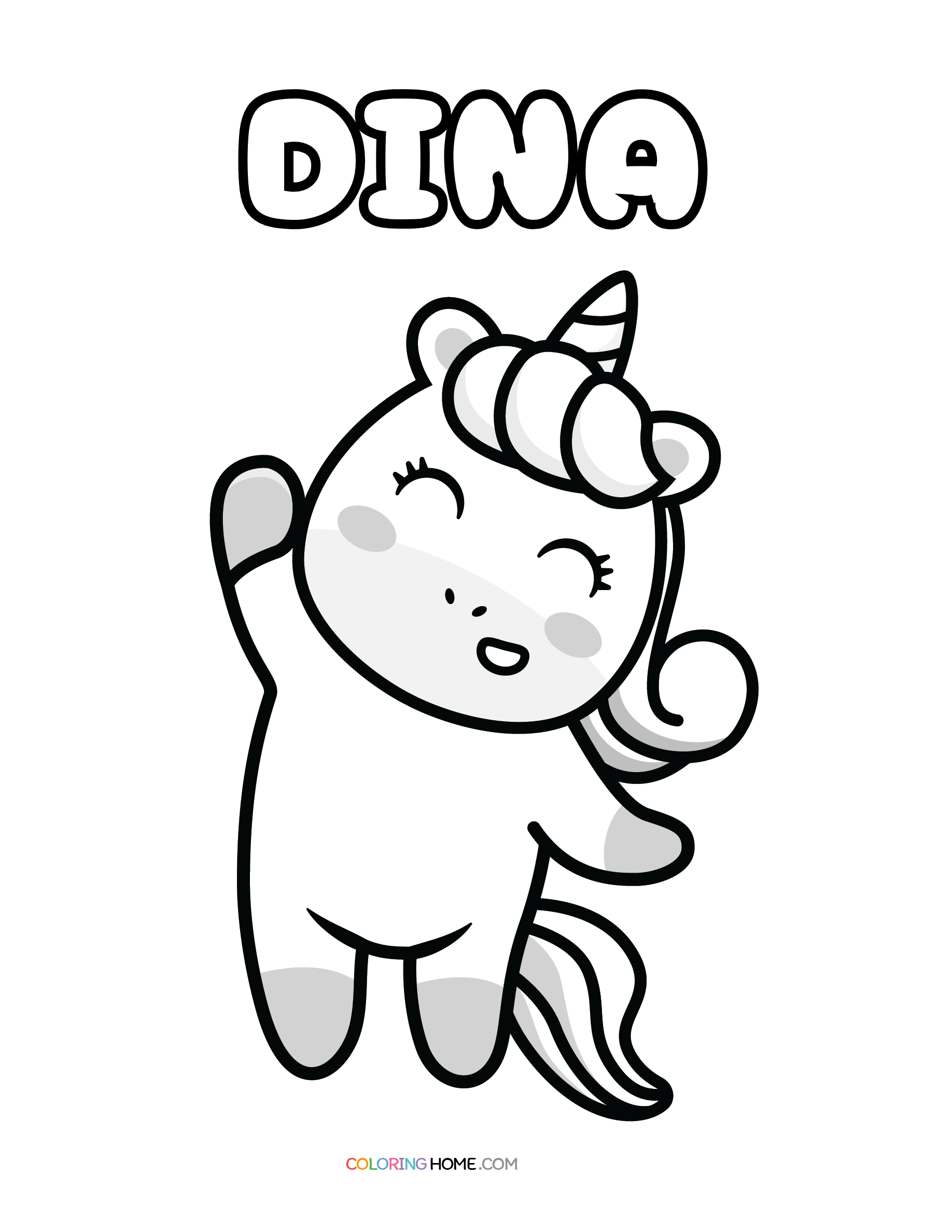 Dina unicorn coloring page