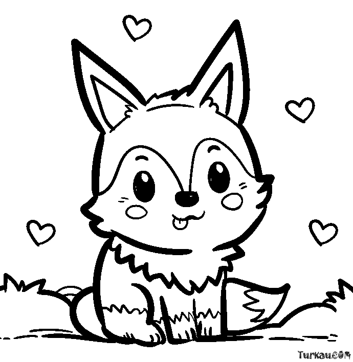 Cute Fox Heart Coloring Page » Turkau