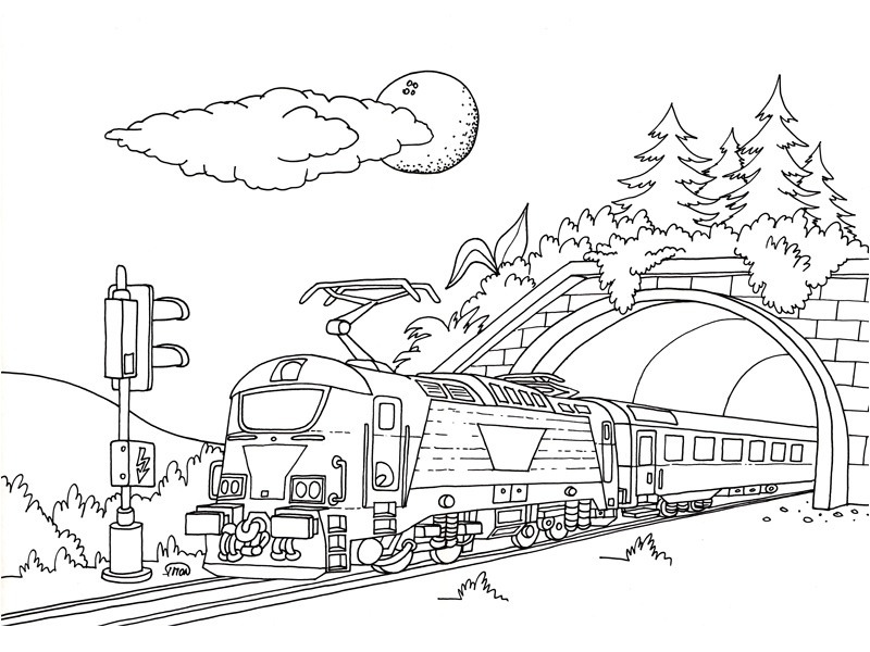 colouring page Train coming out of a ...