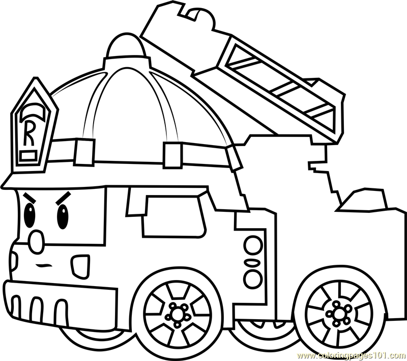Roy Fire Truck Coloring Page for Kids - Free Robocar Poli Printable Coloring  Pages Online for Kids - ColoringPages101.com | Coloring Pages for Kids