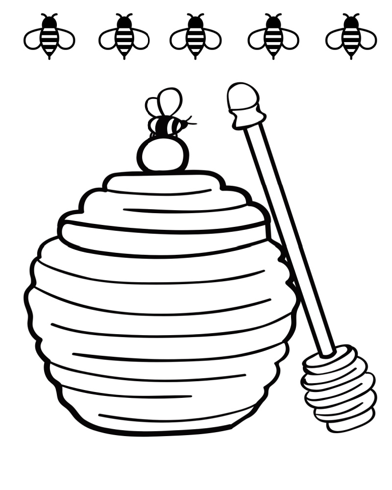 Bees and Honey Pot Coloring Page - Mama Likes This