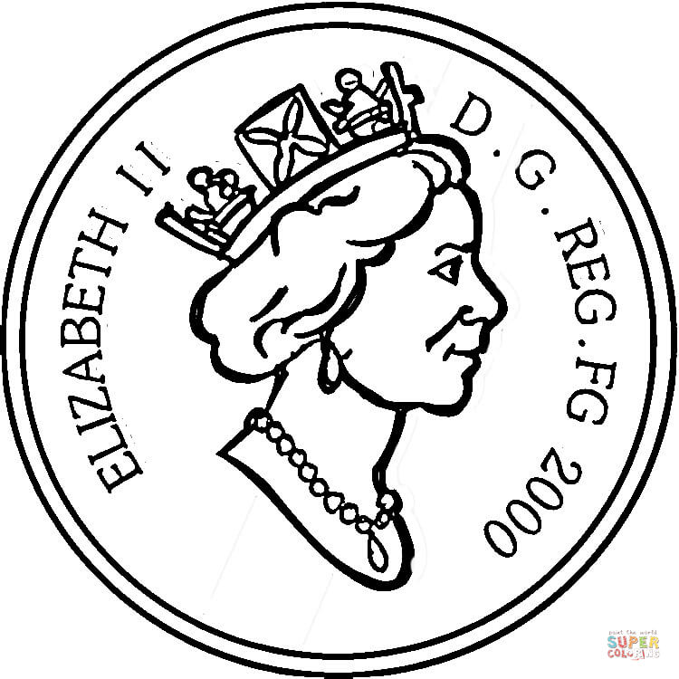 Coin with Elizabeth II on it coloring page | Free Printable Coloring Pages