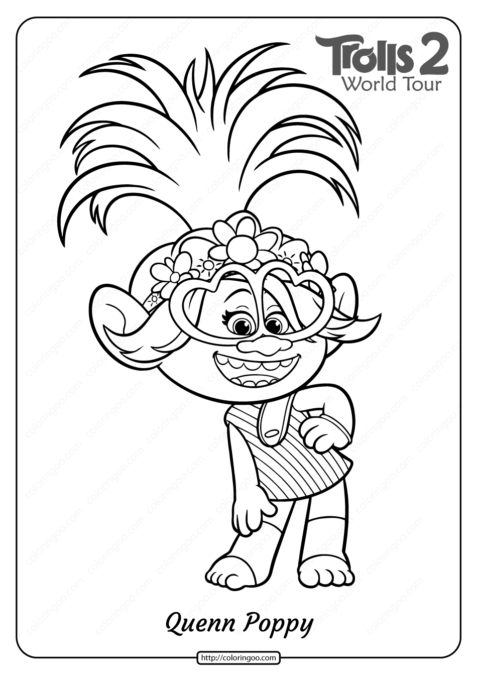 Free Printable Trolls 2 Queen Poppy Coloring Page