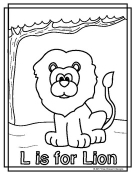 Animal Alphabet Coloring Pages: L is for Lion by Blue Blossom Designs