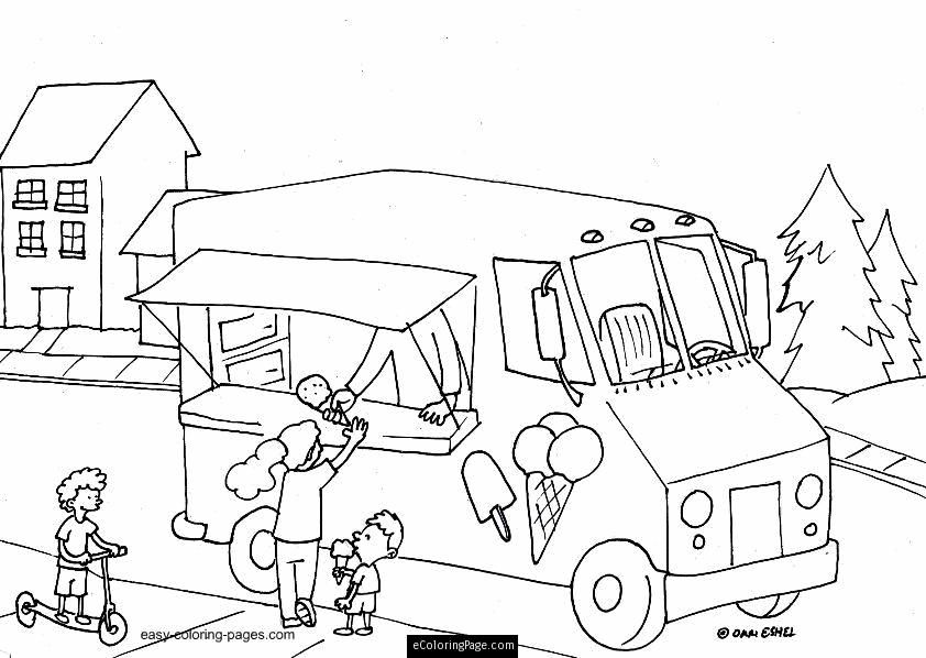 Kids at an Ice Cream Truck Printable Coloring Page | eColoringPage 