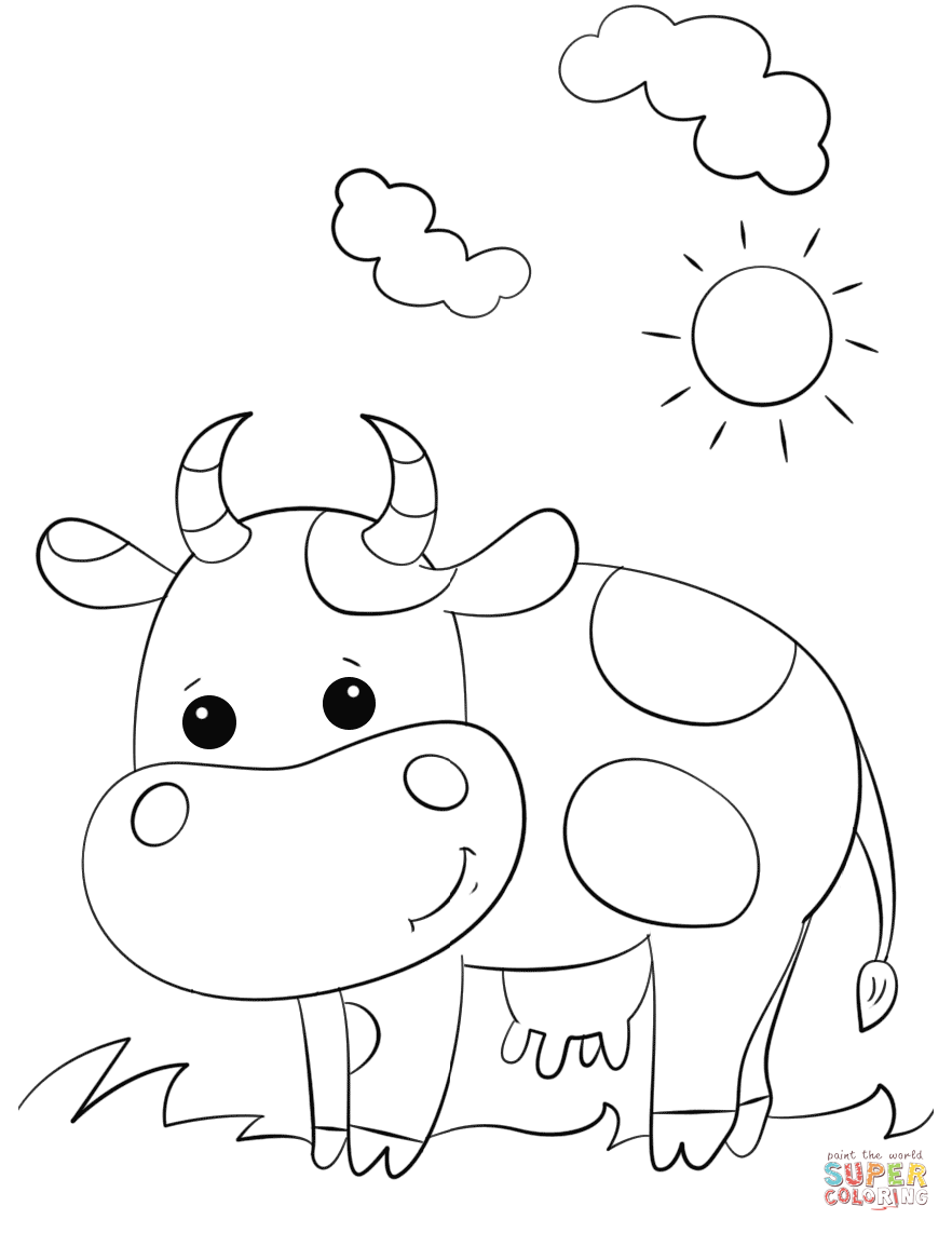 Cute Cartoon Cow coloring page | Free Printable Coloring Pages