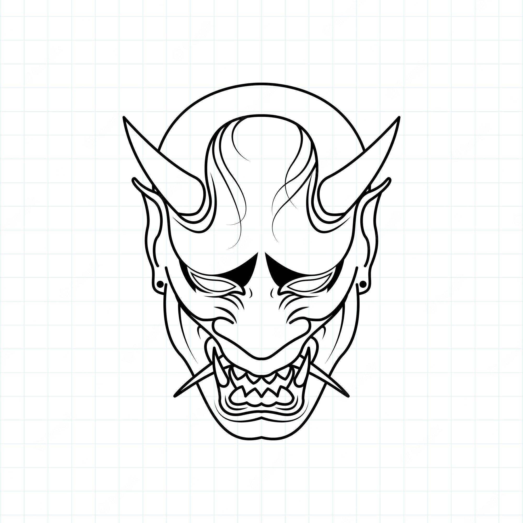 Premium Vector | Hand drawn japanese oni demon mask coloring page vector  illustration